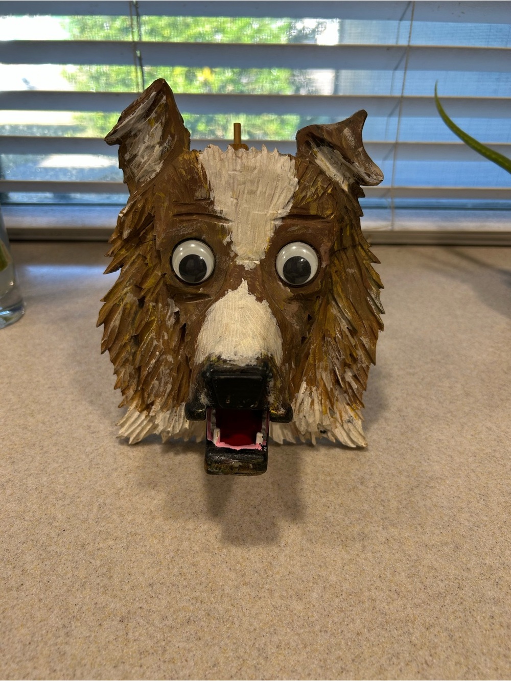 Handmade Wooden Brown Collie Dog Decorative Figure Rustic Folk Art Whimsical